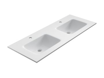 Solid Surface dubbele wastafel Florence 121x46cm mat wit