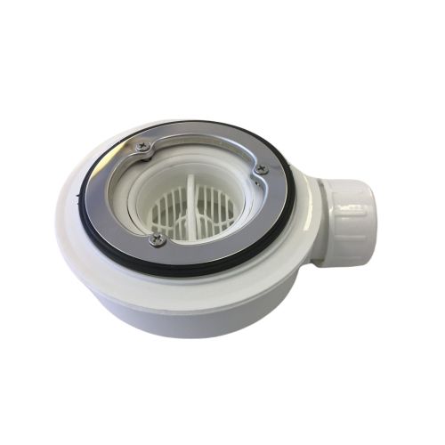 Siphon pour receveur de douche plat Domo blanc hauteur d'installation 55mm pour trou 90mm avec crépine