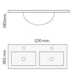 Solid Surface dubbele wastafel Florence 121x46cm mat wit