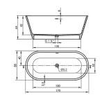 Vrijstaand Solid Surface ligbad Modern 170x80cm mat wit